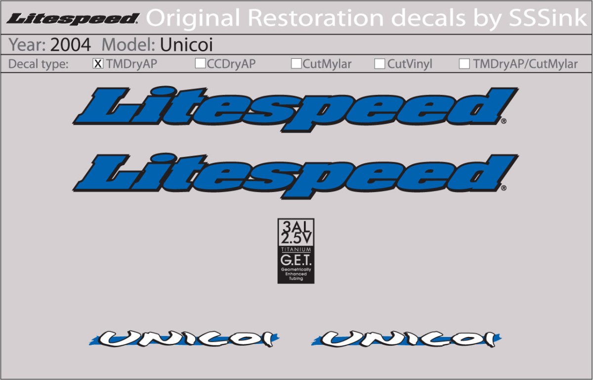 Titanium 2004 Unicoi Decal Set - Litespeed Bicycles