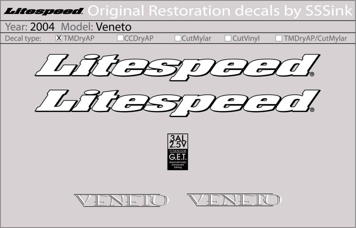Titanium 2004 Veneto Decal Set - Litespeed Bicycles