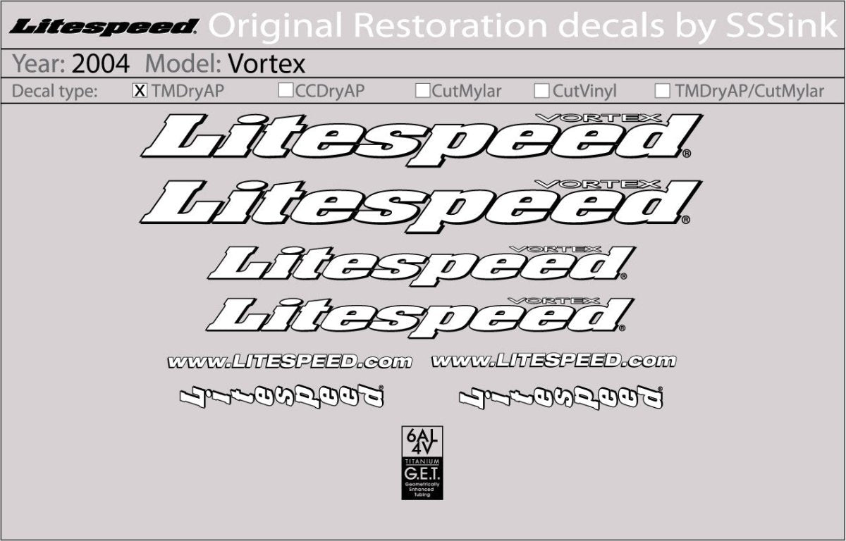 Titanium 2004 Vortex Decal Set - Litespeed Bicycles