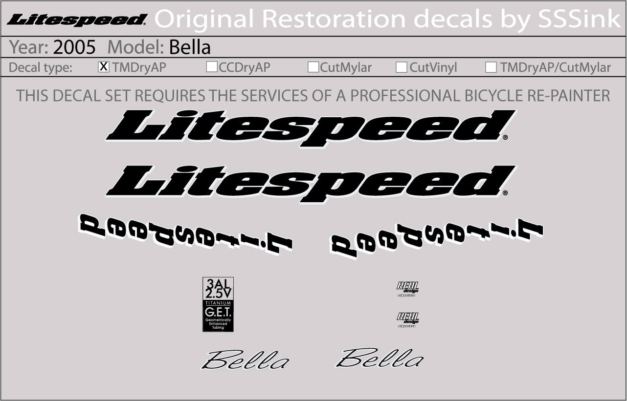 2005 Bella Decal Set