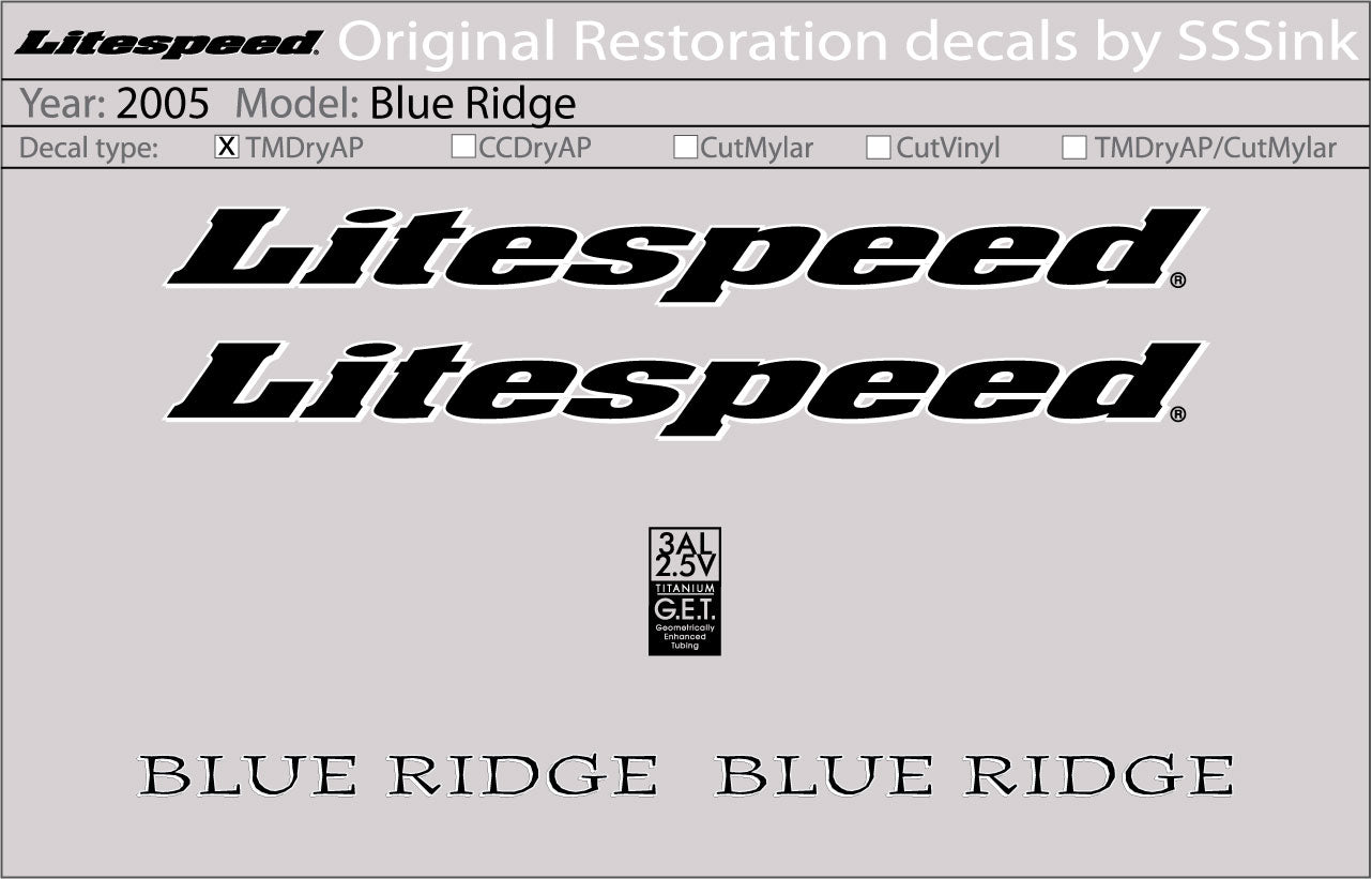 2005 Blue Ridge Decal Set