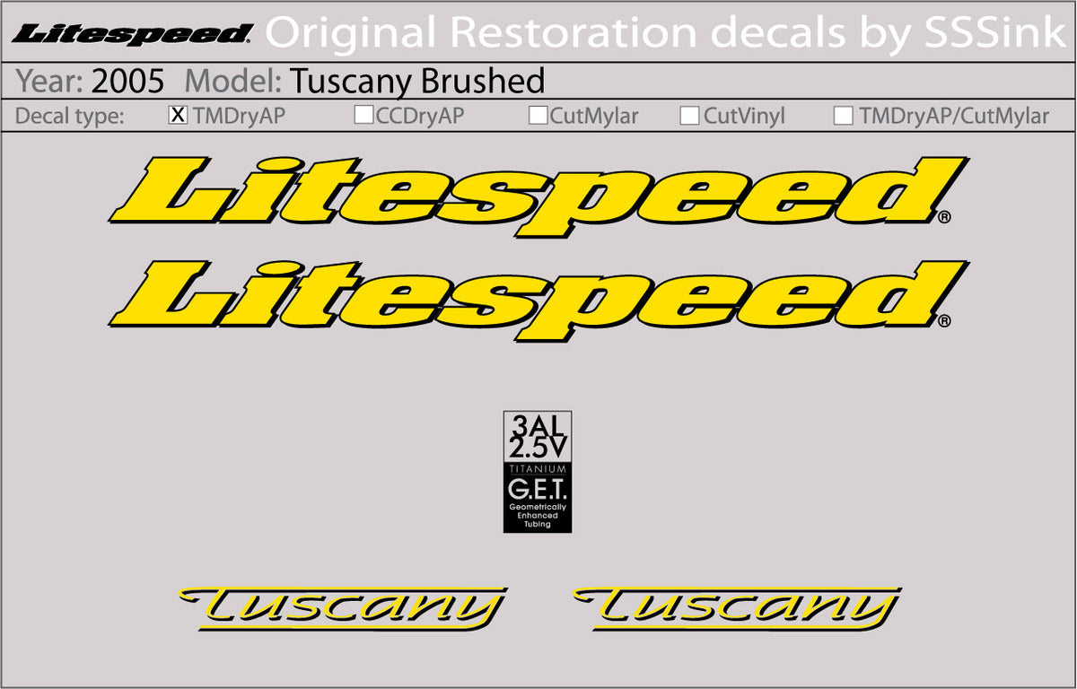 2005 Tuscany Brushed Decal Set