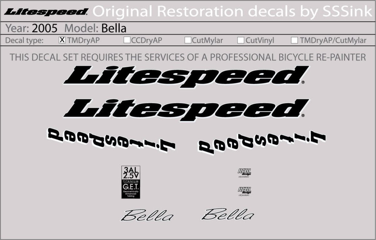 Titanium 2005 Bella Decal Set - Litespeed Bicycles