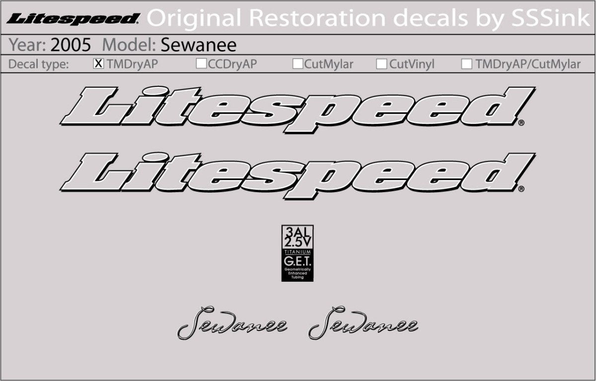 Titanium 2005 Sewanee Decal Set - Litespeed Bicycles