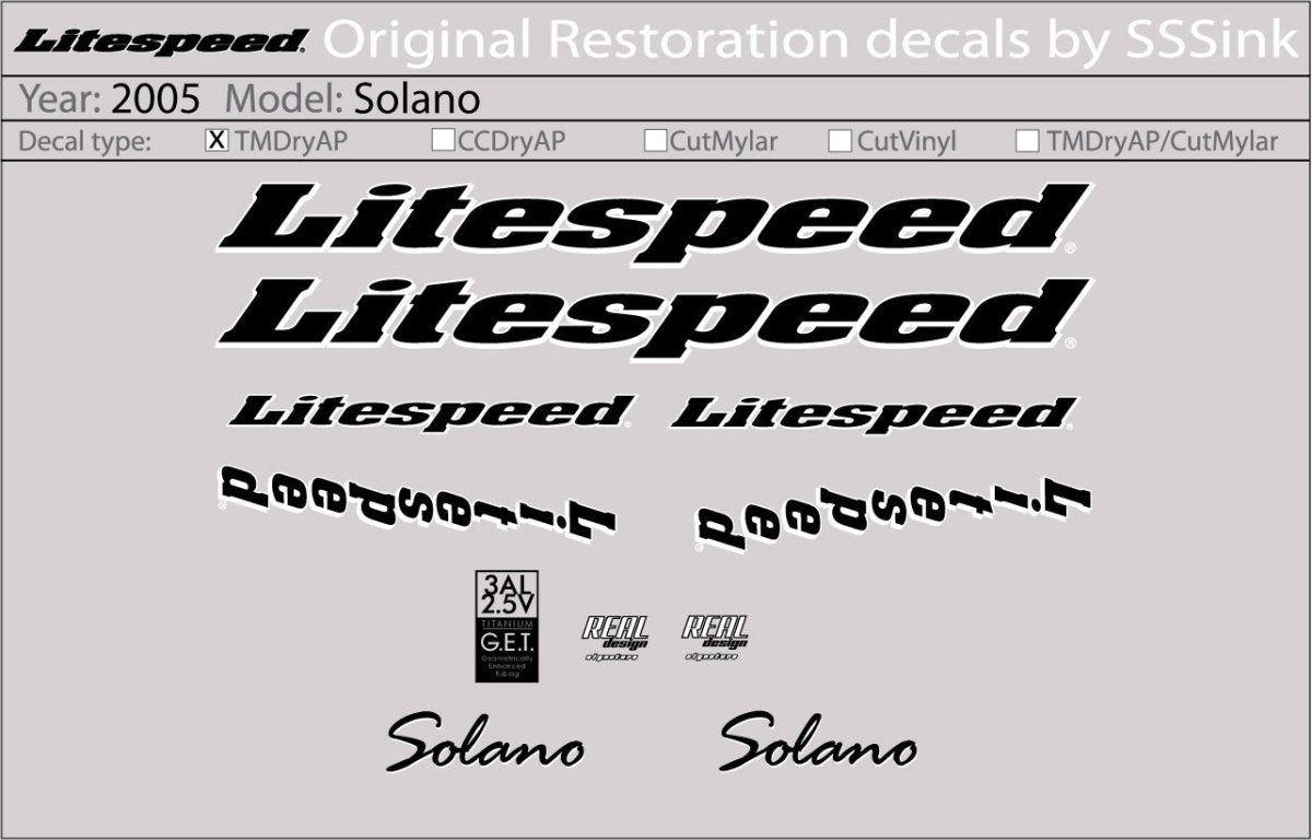 Titanium 2005 Solano Decal Set - Litespeed Bicycles
