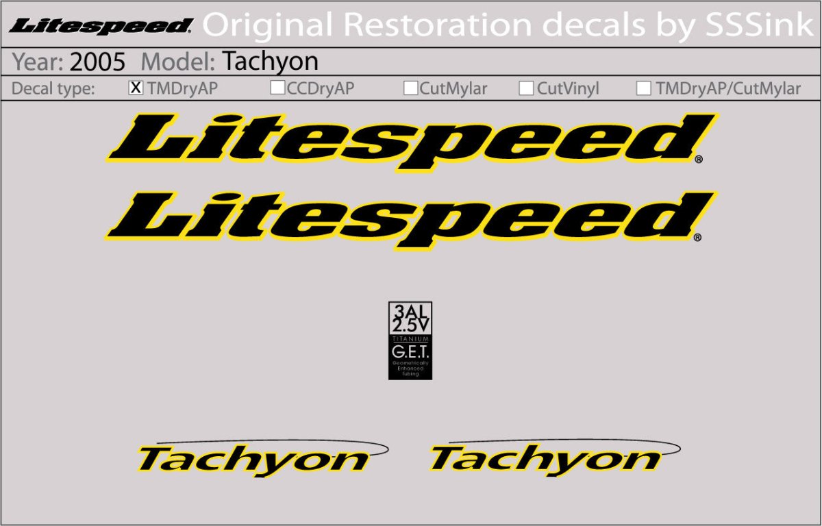 Titanium 2005 Tachyon Decal Set - Litespeed Bicycles