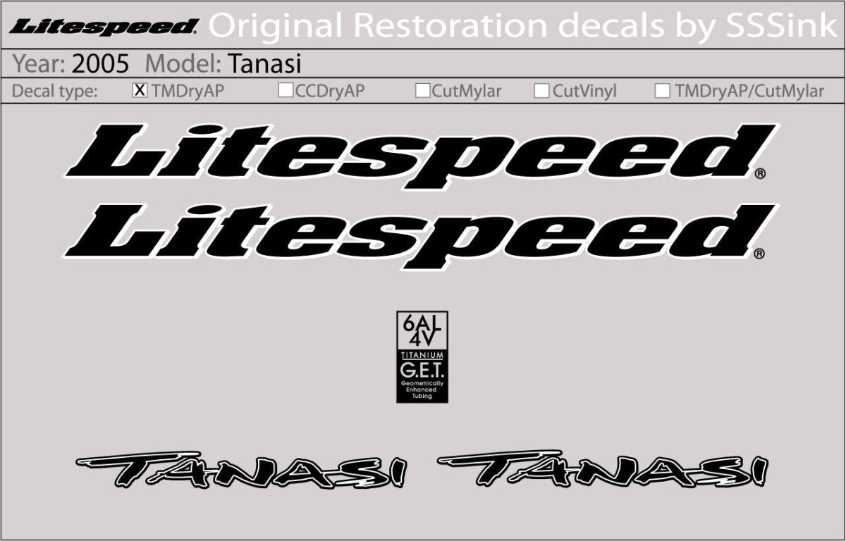 Titanium 2005 Tanasi Decal Set - Litespeed Bicycles