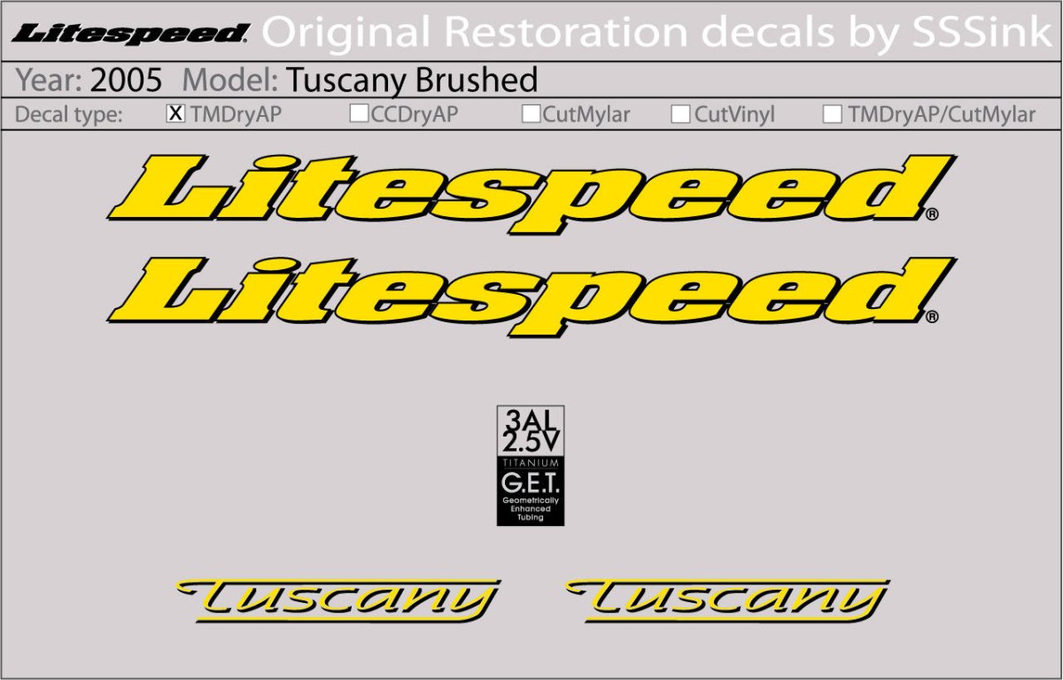 Titanium 2005 Tuscany Brushed Decal Set - Litespeed Bicycles