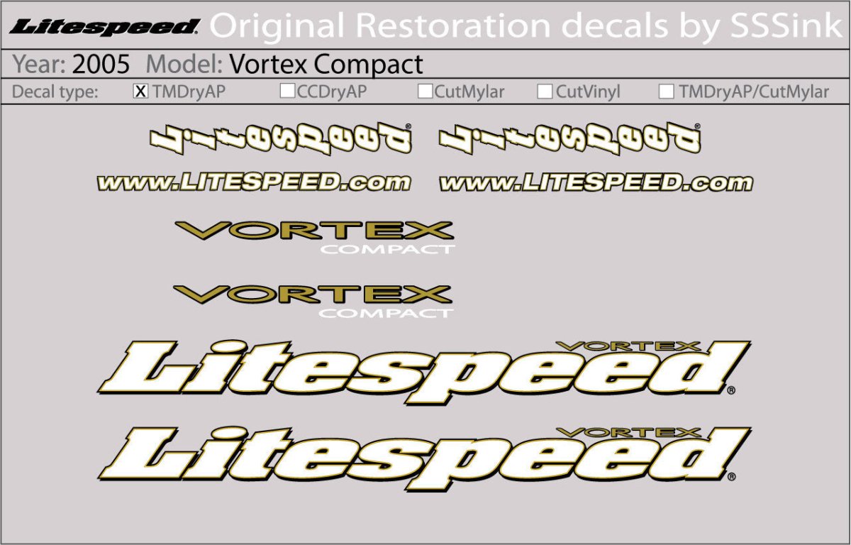 Titanium 2005 Vortex Compact Decal Set - Litespeed Bicycles