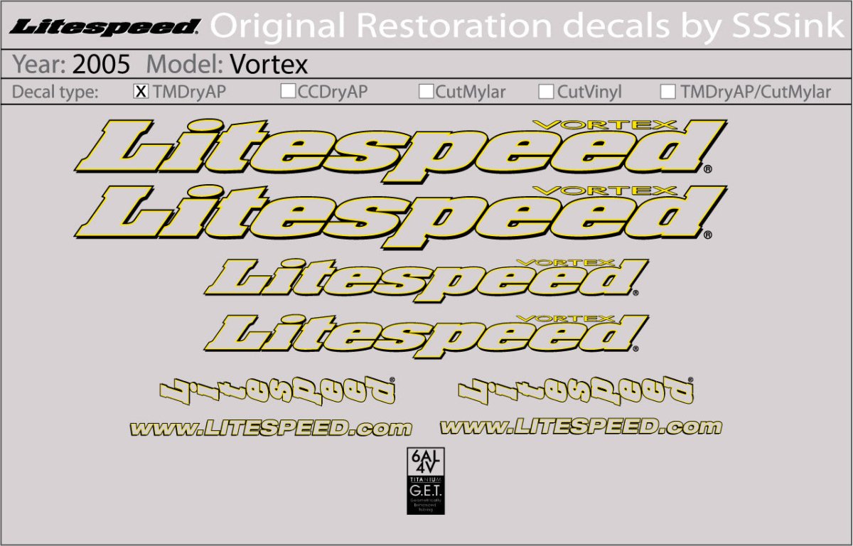 Titanium 2005 Vortex Decal Set - Litespeed Bicycles