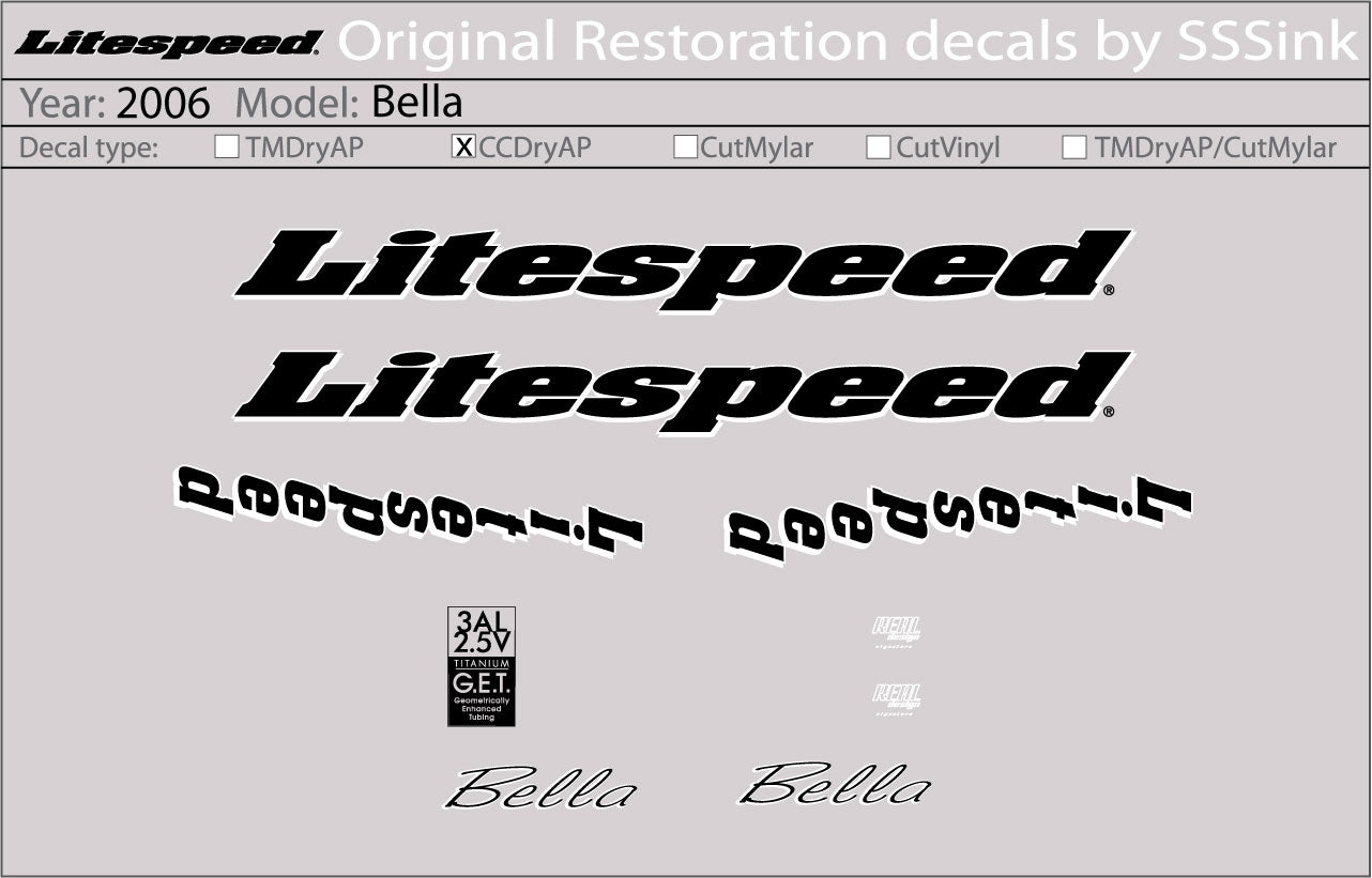 2006 Bella Decal Set