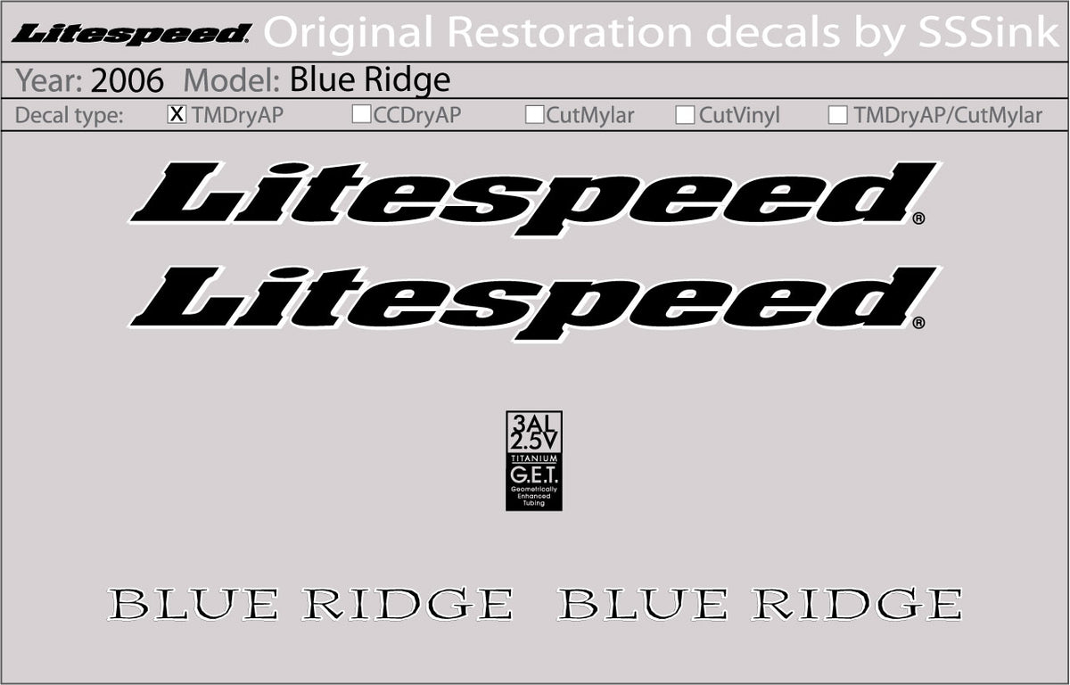 2006 Blue Ridge Decal Set