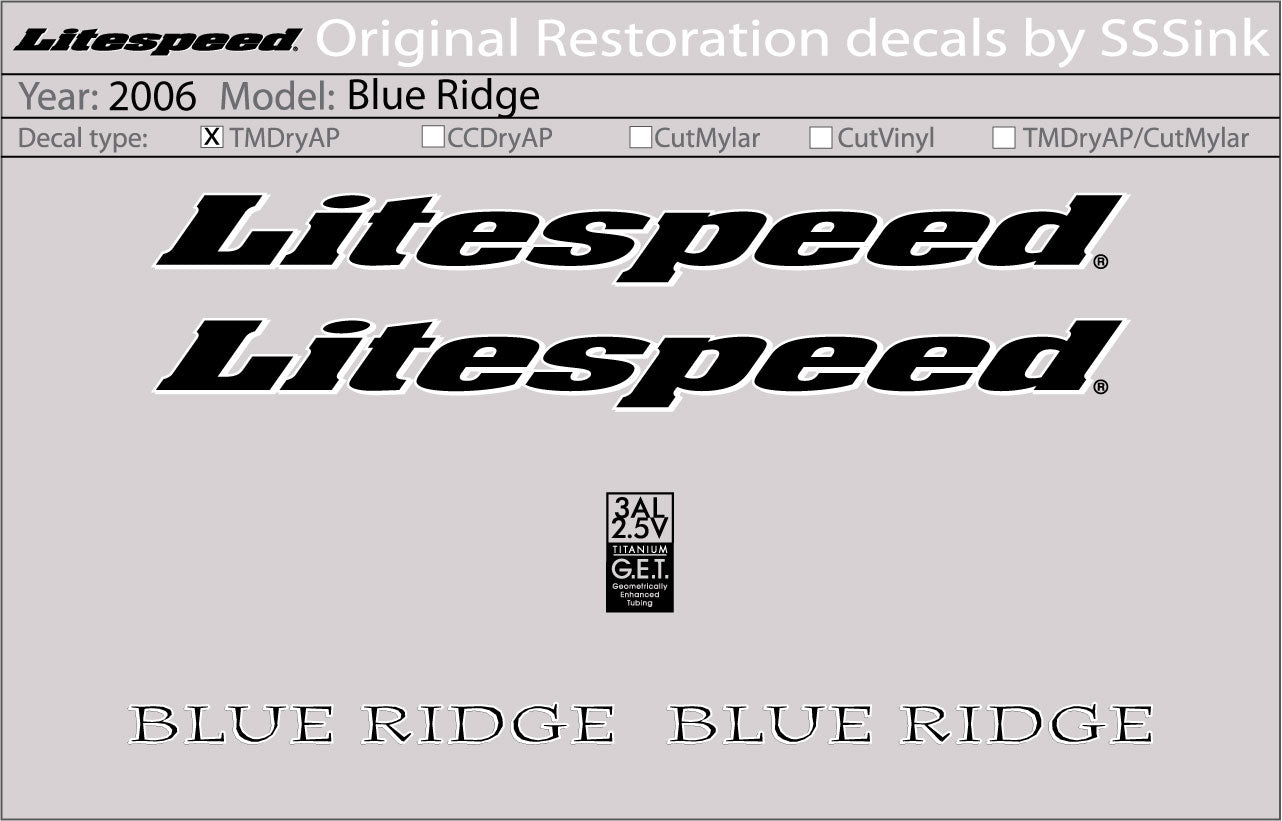 2006 Blue Ridge Decal Set
