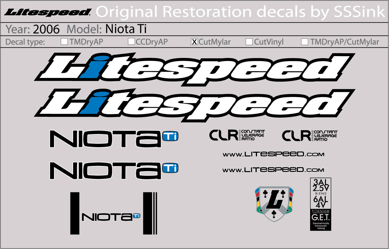 2006 Niota Ti Decal Set