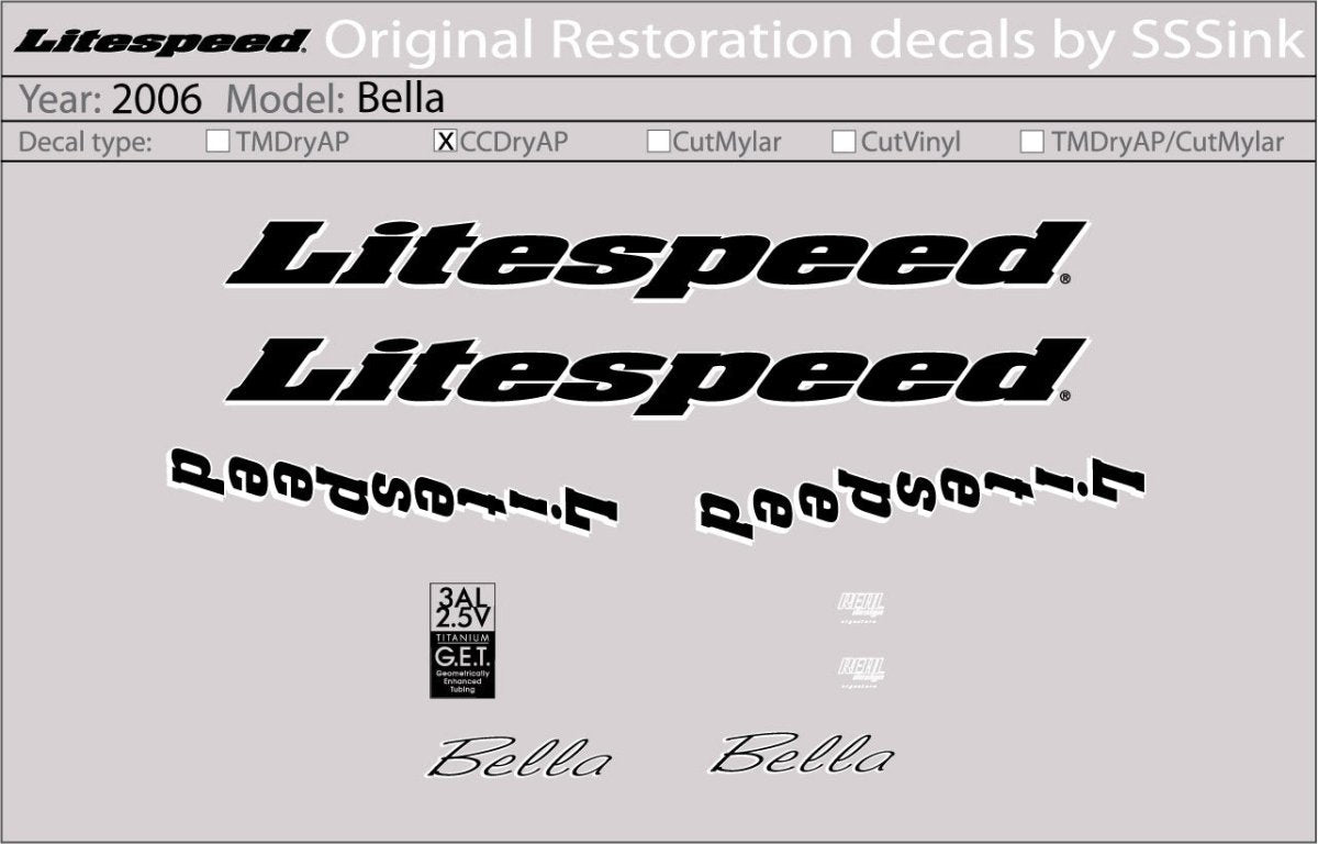 Titanium 2006 Bella Decal Set - Litespeed Bicycles