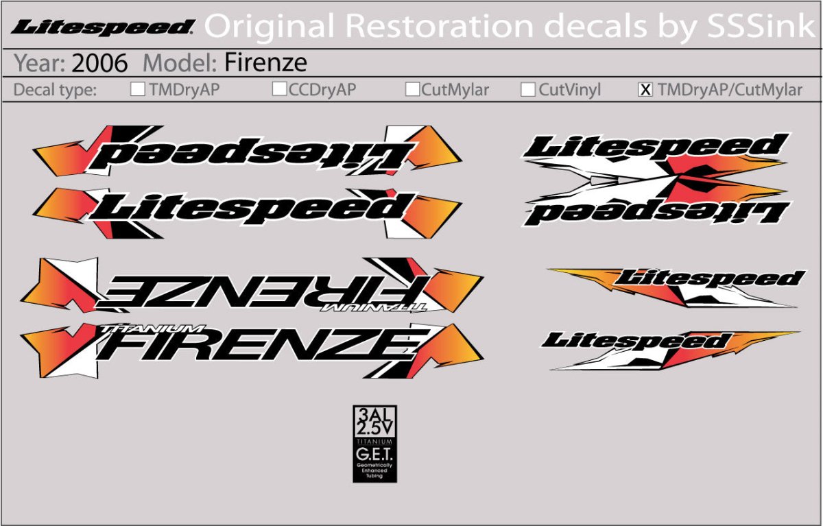 Titanium 2006 Firenze Decal Set - Litespeed Bicycles
