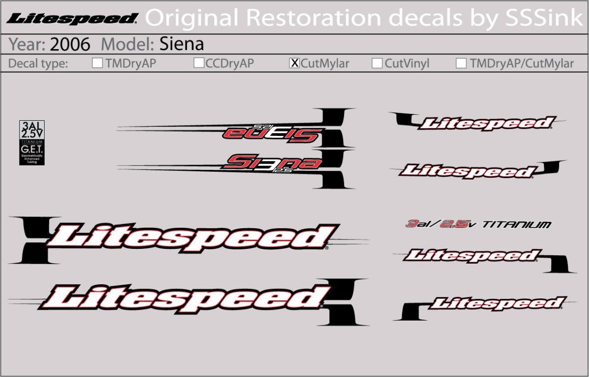 Titanium 2006 Siena Decal Set - Litespeed Bicycles