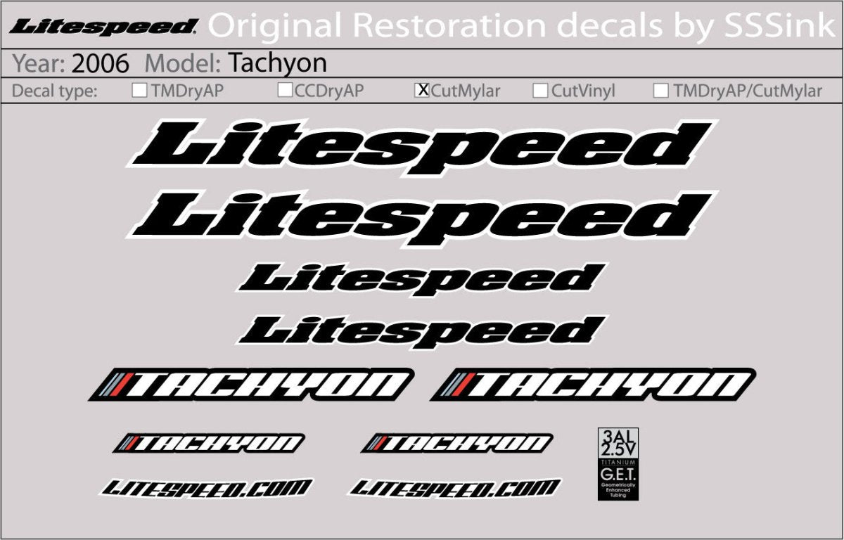Titanium 2006 Tachyon Decal Set - Litespeed Bicycles