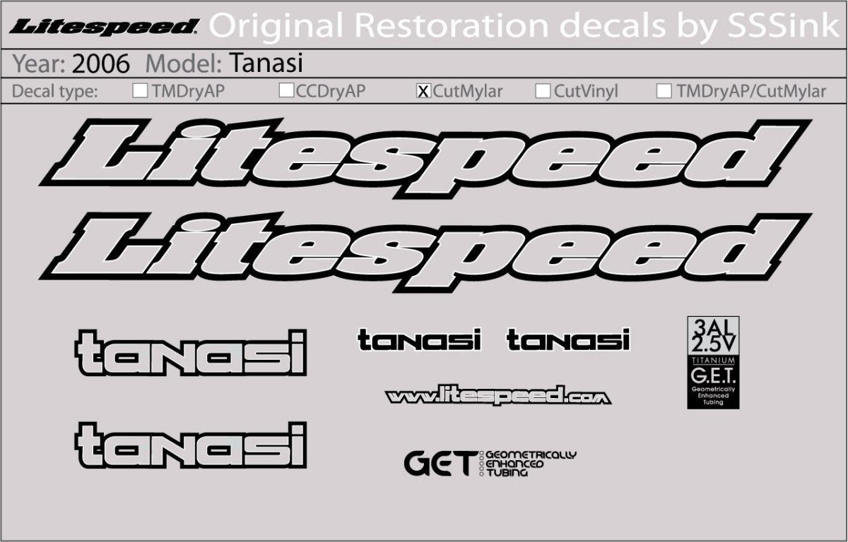 Titanium 2006 Tanasi Decal Set - Litespeed Bicycles