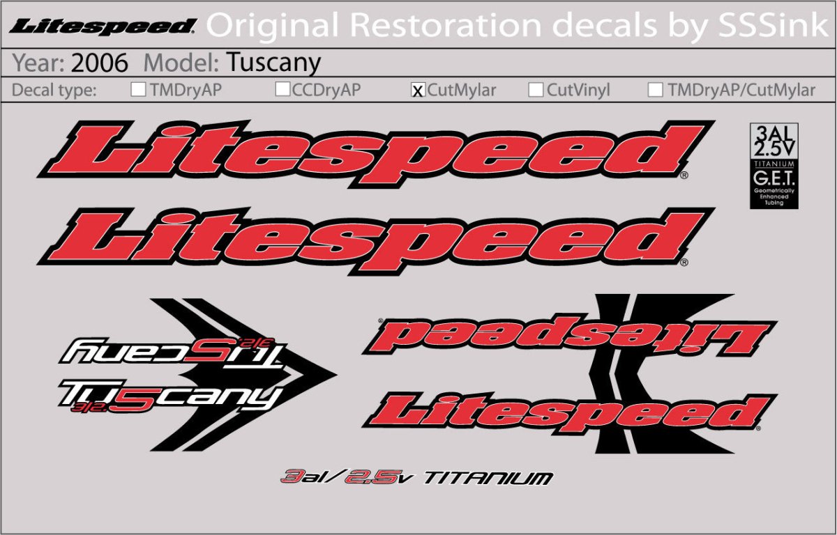 Titanium 2006 Tuscany Decal Set - Litespeed Bicycles