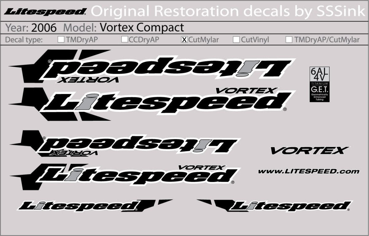 Titanium 2006 Vortex Compact Decal set - Litespeed Bicycles