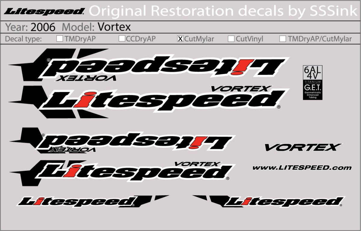 Titanium 2006 Vortex Decal Set - Litespeed Bicycles