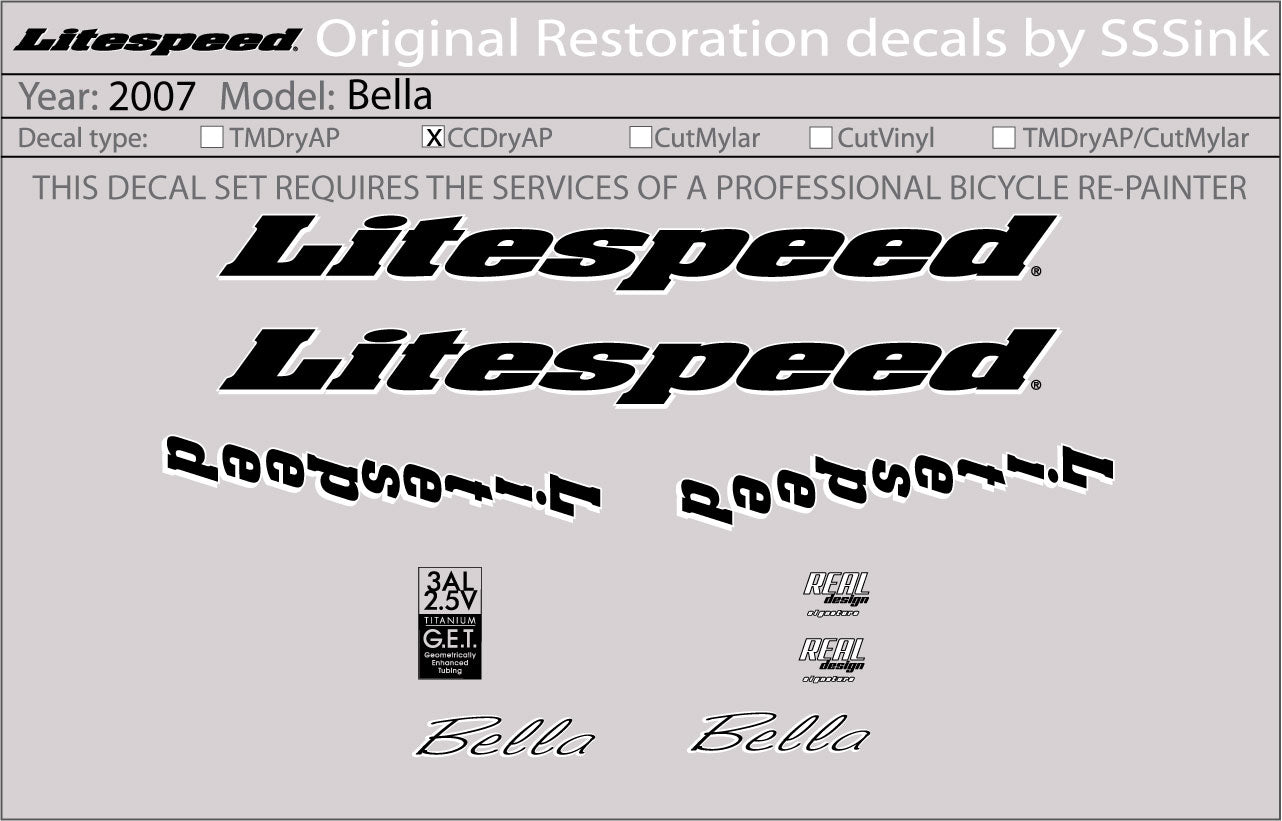 2007 Bella Decal Set