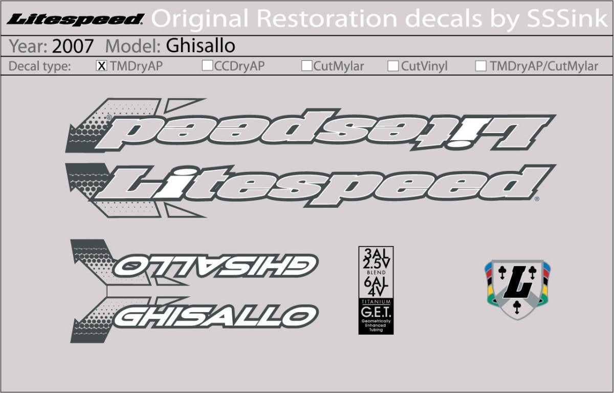 Titanium 2007 Ghisallo Decals Set - Litespeed Bicycles