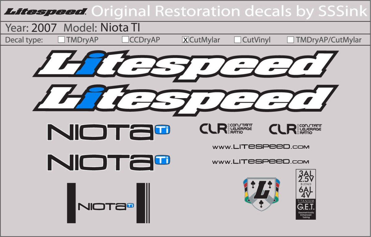 Titanium 2007 Niota Ti Decal Set - Litespeed Bicycles
