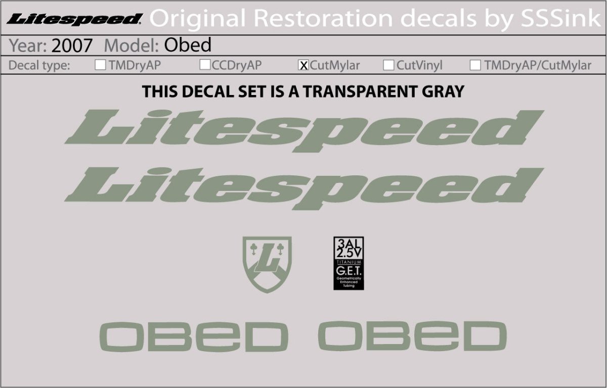 Titanium 2007 Obed Decal Set - Litespeed Bicycles
