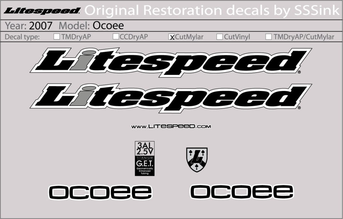 Titanium 2007 Ocoee Decal Set - Litespeed Bicycles