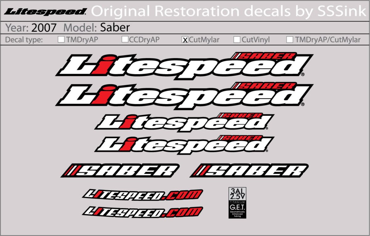 Titanium 2007 Saber Decal Set - Litespeed Bicycles