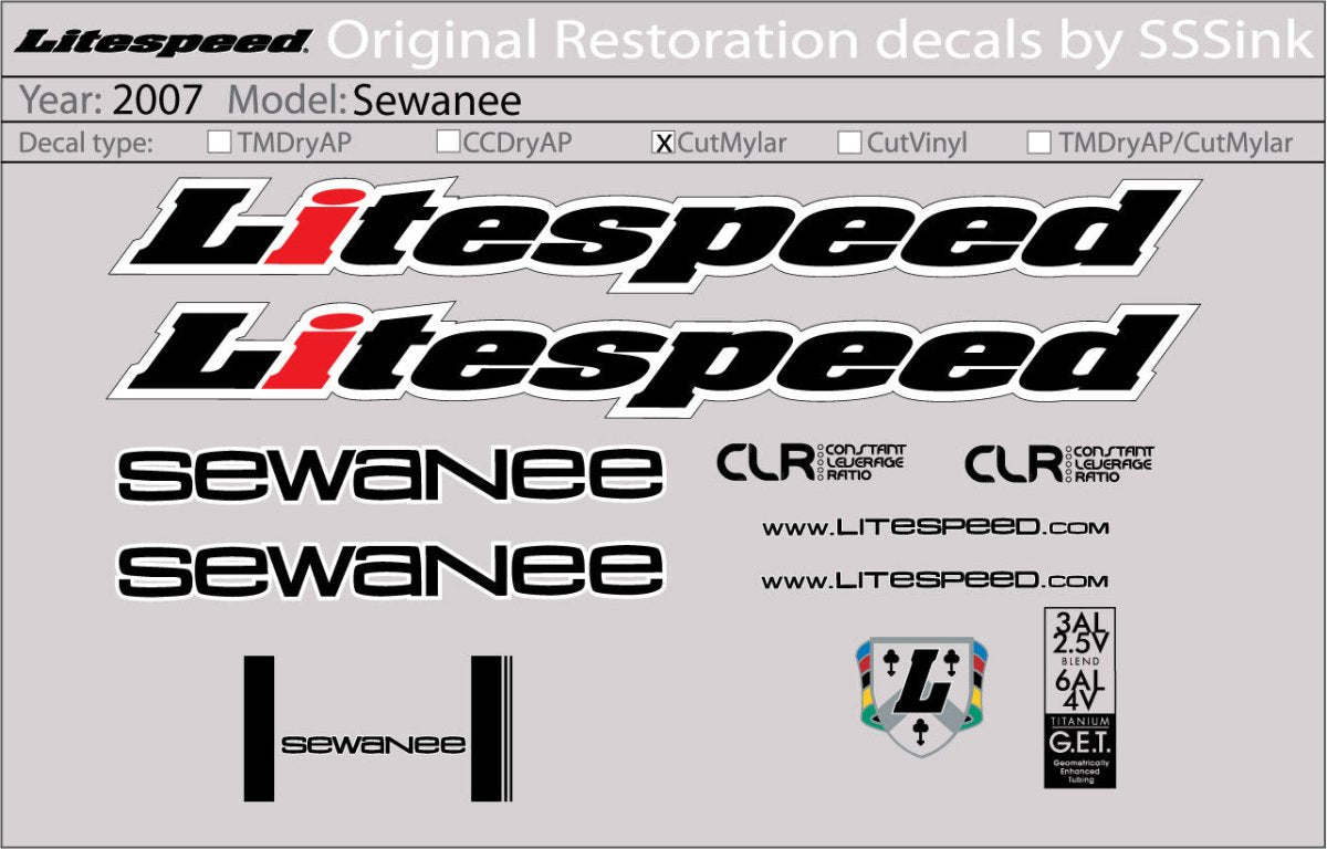 Titanium 2007 Sewanee Decal Set - Litespeed Bicycles