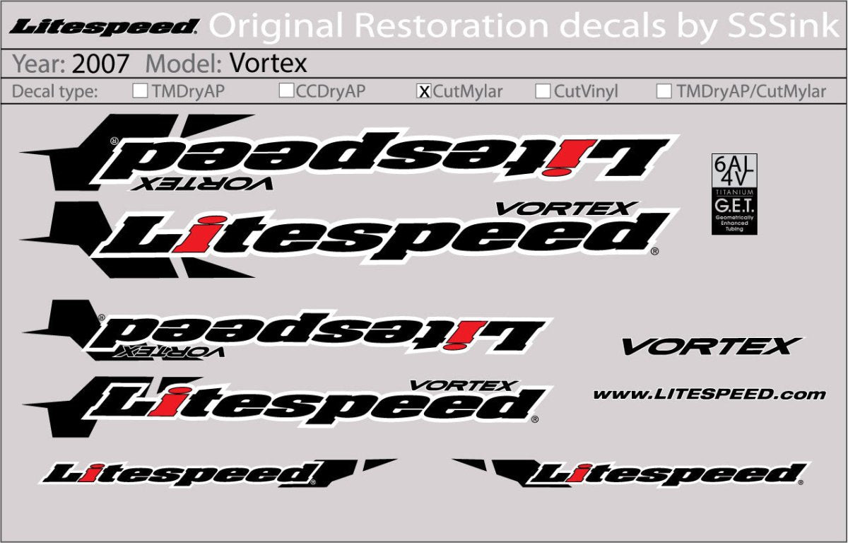 Titanium 2007 Vortex Decal Set - Litespeed Bicycles