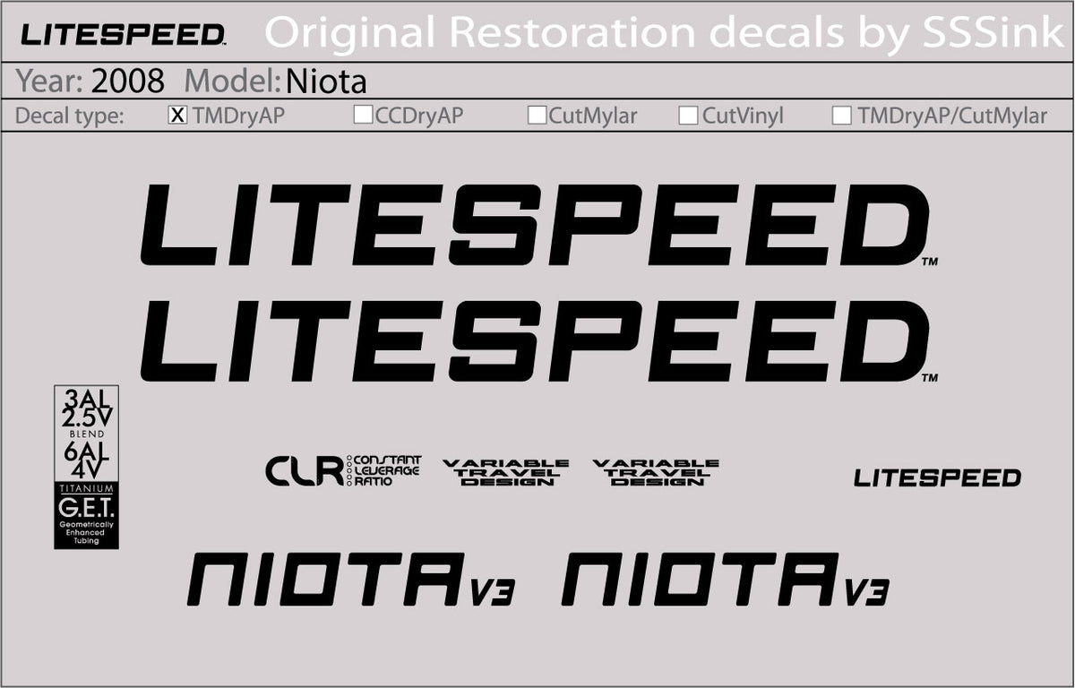 2008 Niota Ti Decal Set