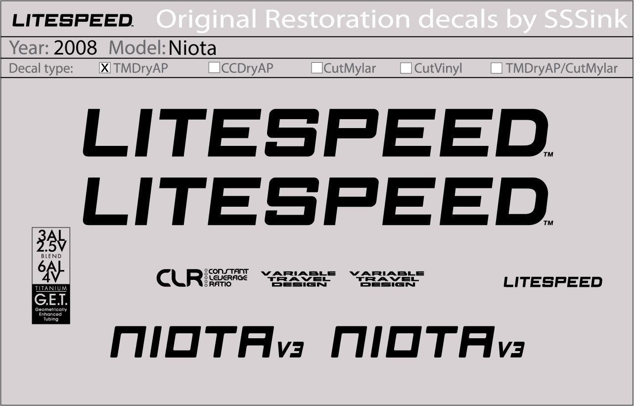 2008 Niota Ti Decal Set