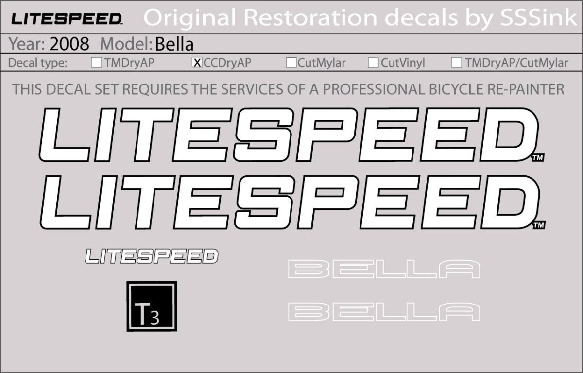 Titanium 2008 Bella Decal Set - Litespeed Bicycles
