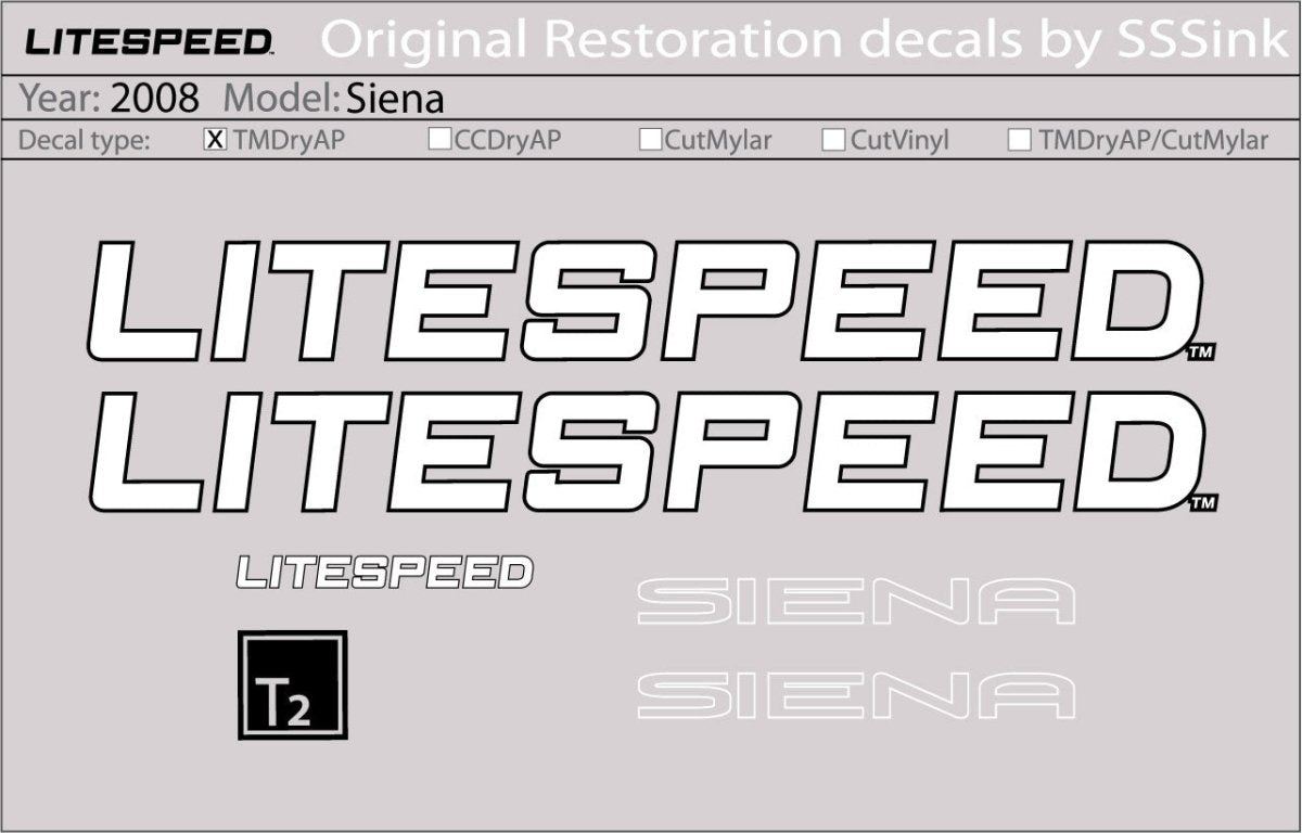 Titanium 2008 Siena Decal Set - Litespeed Bicycles