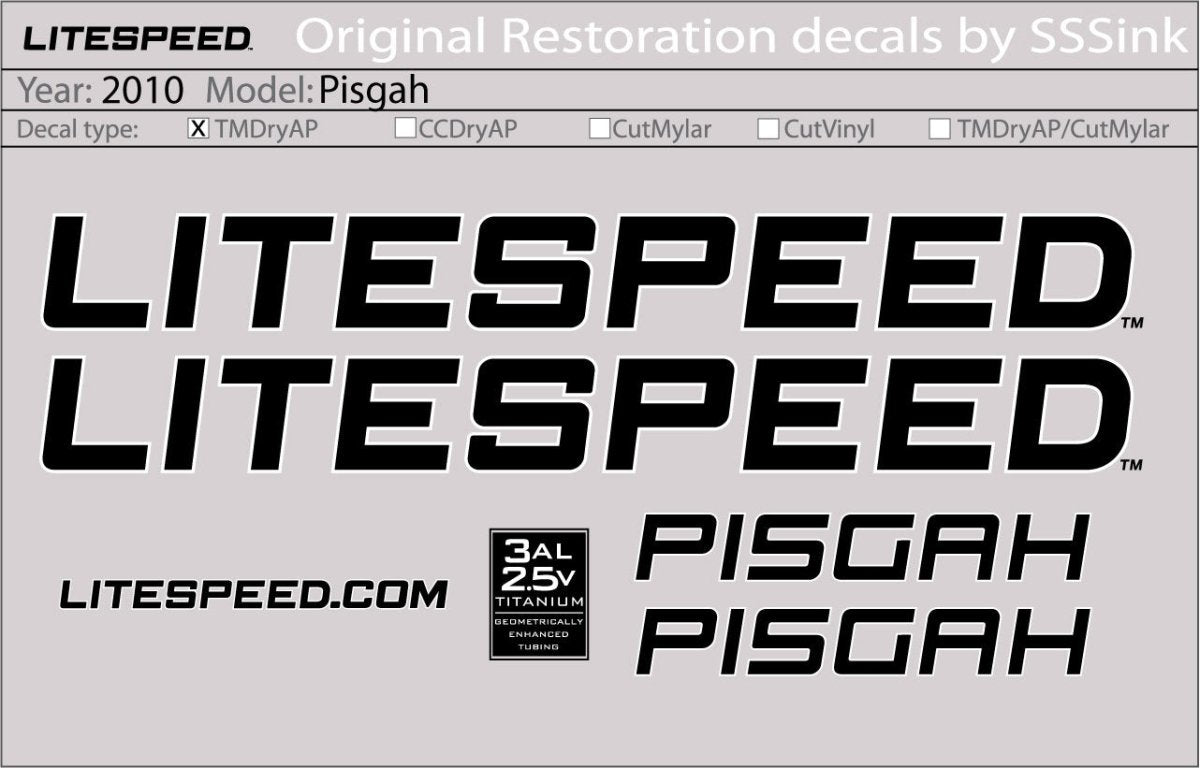 Titanium 2010 PISGAH DECALS - Litespeed Bicycles
