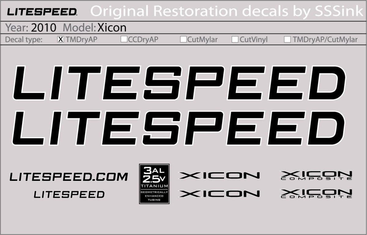 Titanium 2010 XICON DECALS - Litespeed Bicycles