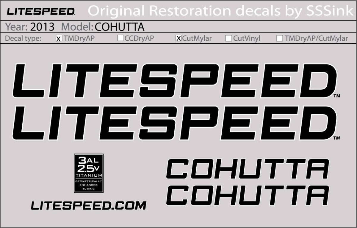 Titanium 2013 COHUTTA DECAL SET - Litespeed Bicycles