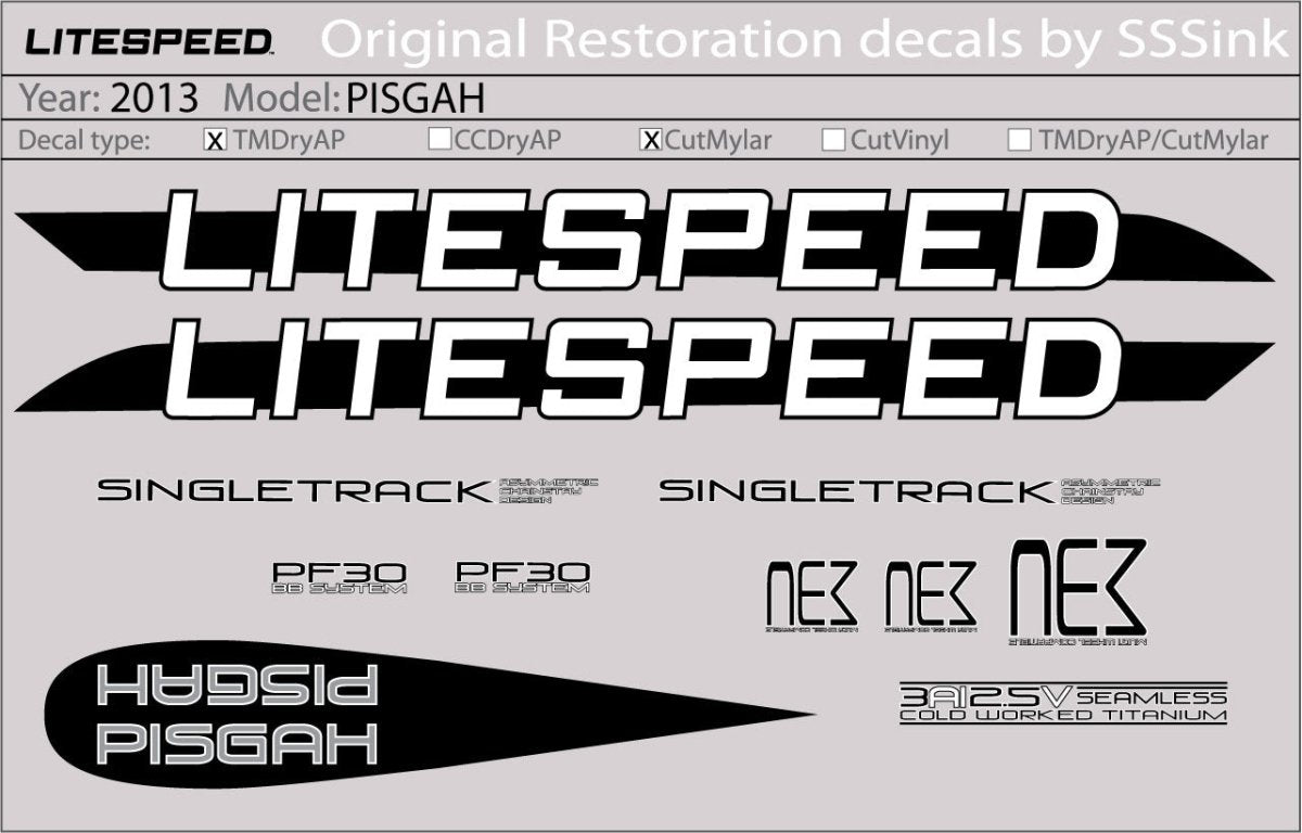 Titanium 2013 PISGAH DECAL SET - Litespeed Bicycles