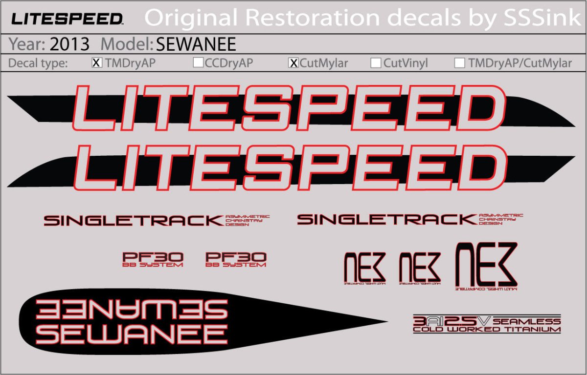 Titanium 2013 SEWANEE DECAL SET - Litespeed Bicycles