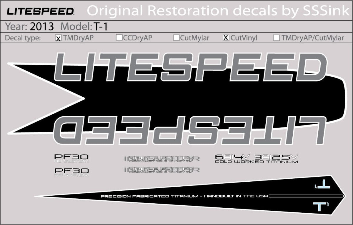 Titanium 2013 T1 DECAL SET - Litespeed Bicycles