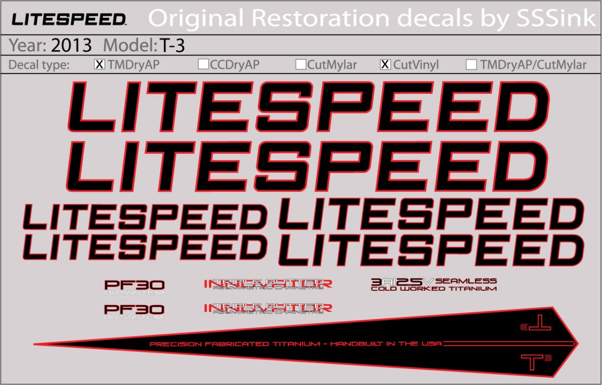 Titanium 2013 T3 DECAL SET - Litespeed Bicycles