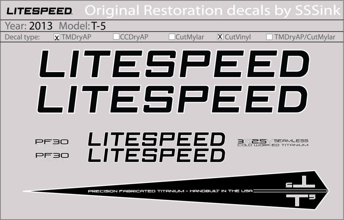 Titanium 2013 T5 DECAL SET - Litespeed Bicycles