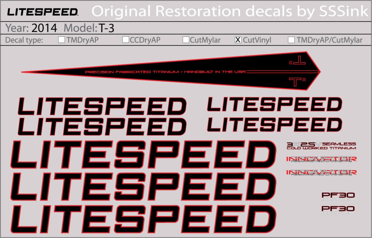 Titanium 2014 T3 DECAL SET - Litespeed Bicycles