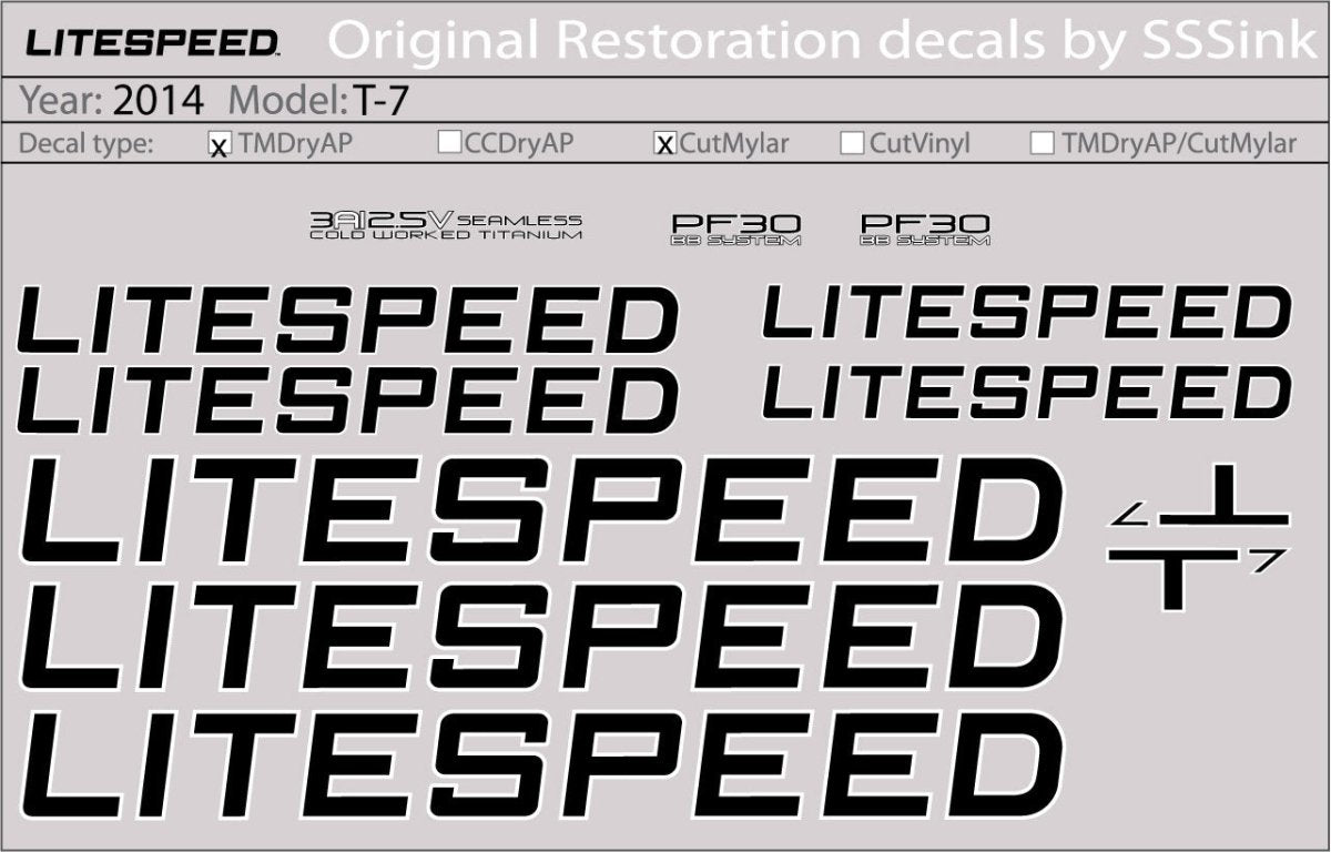 Titanium 2014 T7 DECAL SET - Litespeed Bicycles