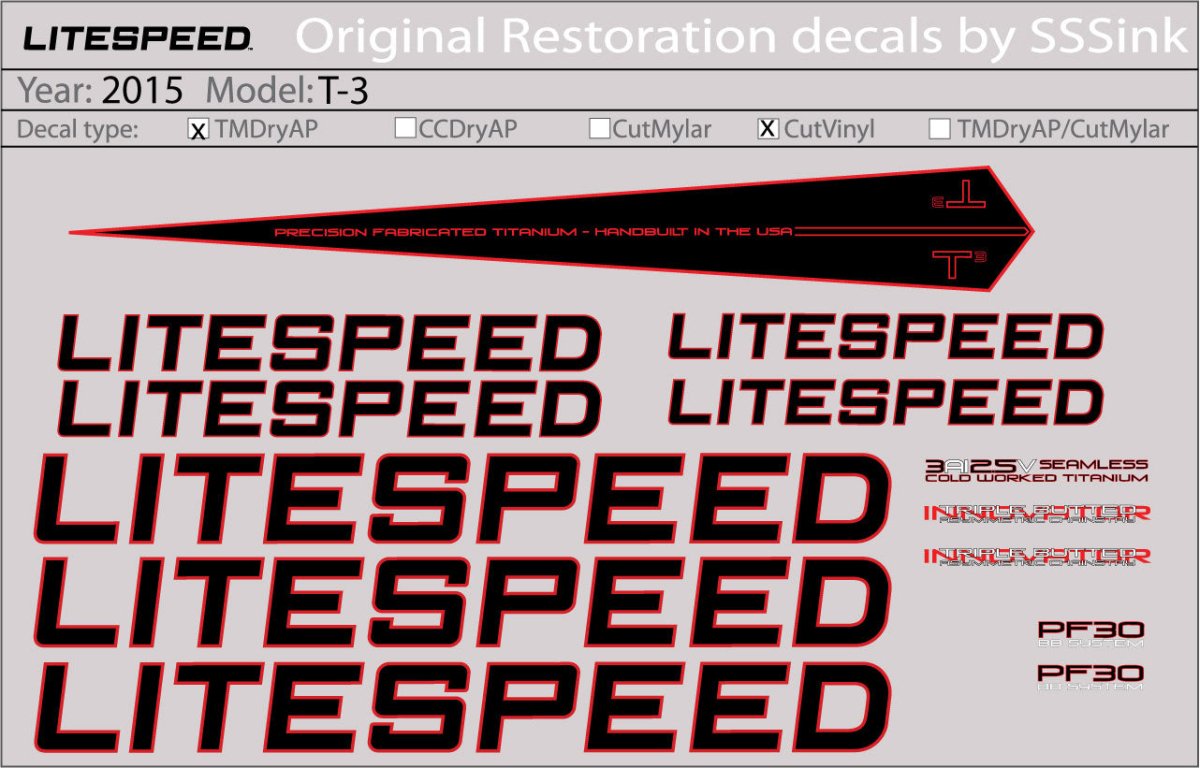 Titanium 2015 T3 DECAL SET - Litespeed Bicycles