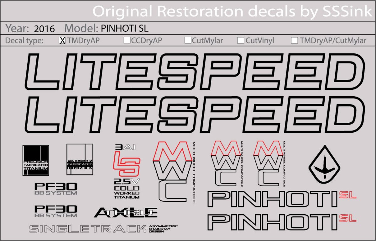 Titanium 2016 PINHOTI SL DECAL SET - Litespeed Bicycles